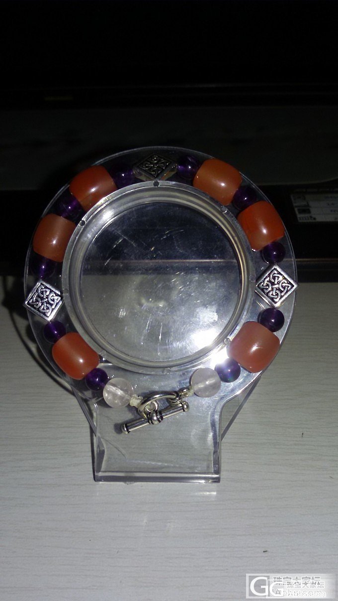 冰粉联合南红桶珠搭配紫晶粉晶进口银饰手链一条_玉石