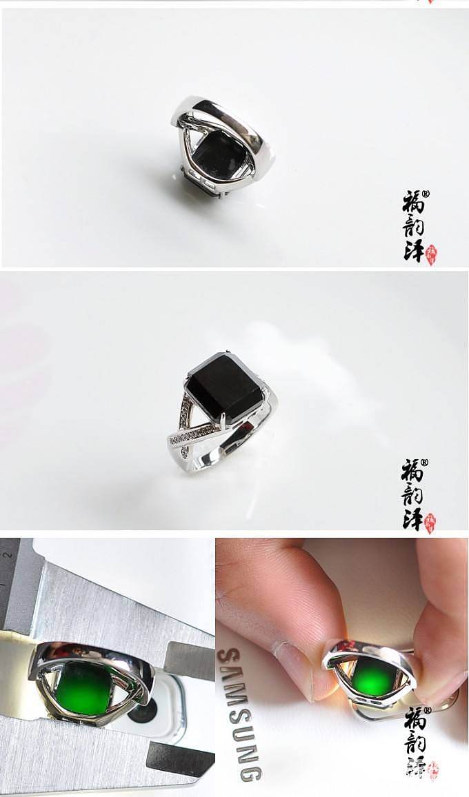 【福韵泽】浓墨含香精品 墨翠戒指女款 18K镶嵌_翡翠