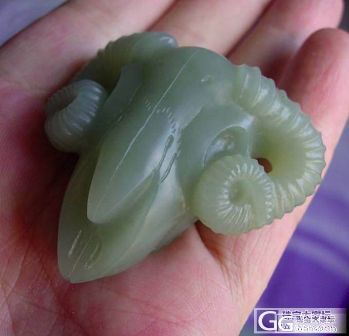 和田玉青白玉特别细腻籽料海派精雕羊头骨特色把件_传统玉石