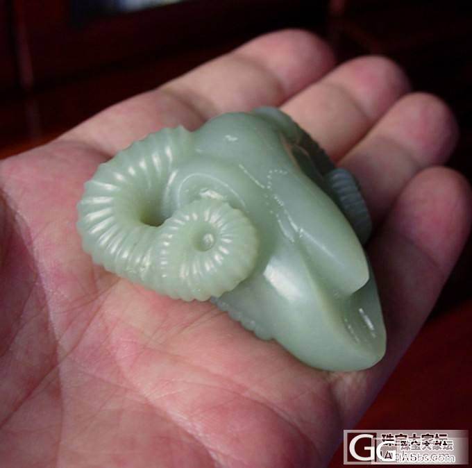 和田玉青白玉特别细腻籽料海派精雕羊头骨特色把件_传统玉石