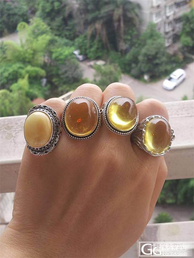 3只琥珀戒指+1只白蜜戒指，大戒面、便宜出……_有机宝石