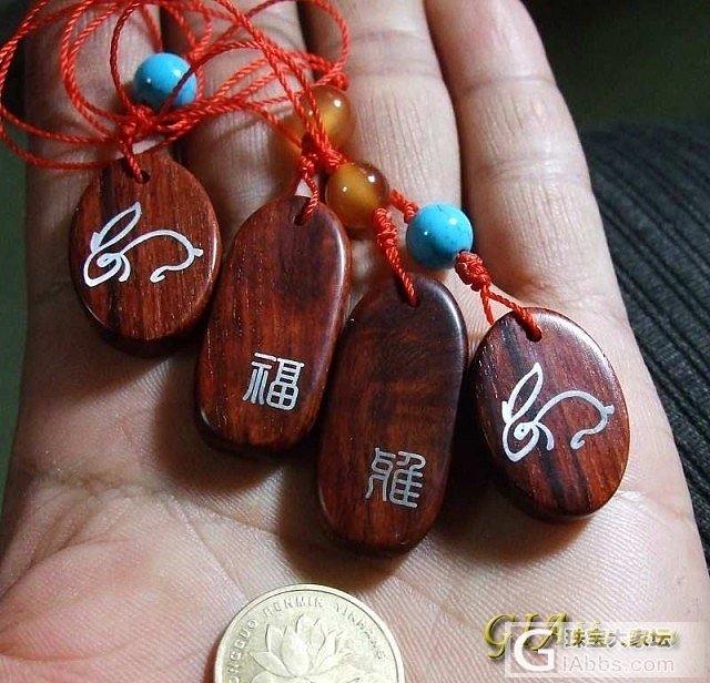白银镶嵌------“福，雅”兔  小叶紫檀坠子_吊坠小叶紫檀银