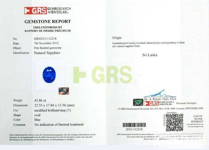 44克拉的斯里兰卡蓝宝最新照片和GRS证书，顺便请教行家拍照问题_蓝宝石