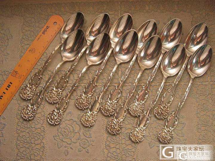 百年古董银器 巴洛克风格 成套纯银餐勺12支_银器