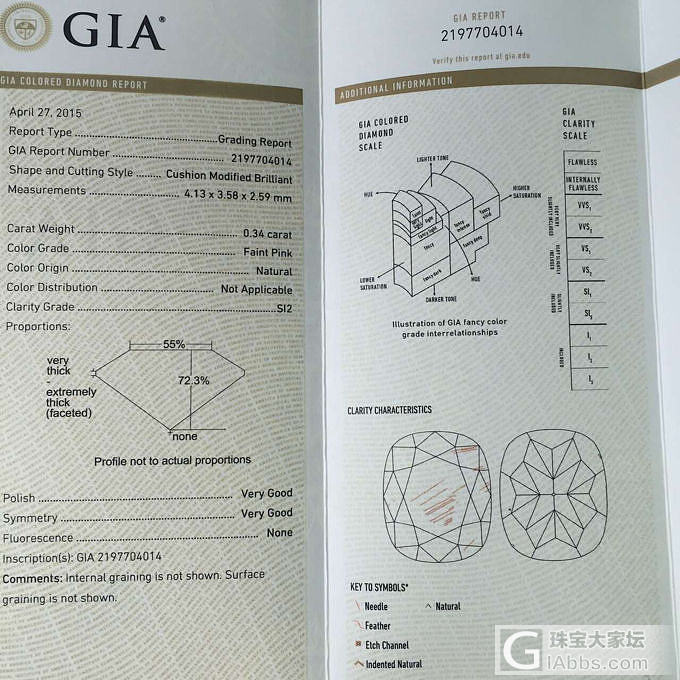 💎 0.34ct   Faint Pink   SI2.  微粉钻  虽然证书净..._彩钻