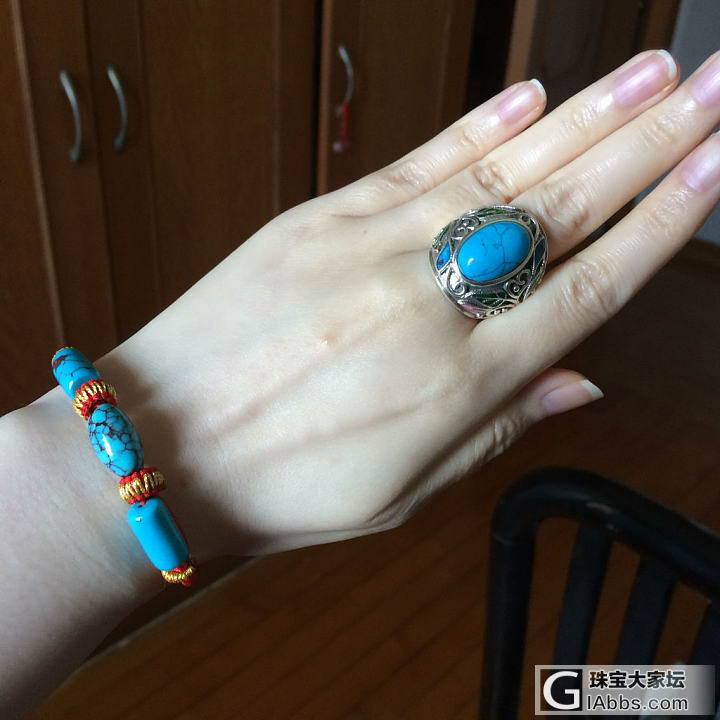 新到的高瓷蓝手链搭配高瓷蓝戒指_松石