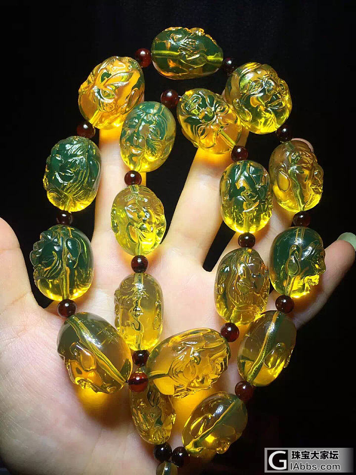 蓝珀18子手持_珠串蓝珀