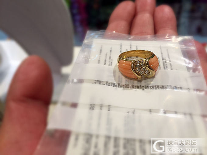 一个准BOKE得戒指  日本工镶嵌_珊瑚戒指