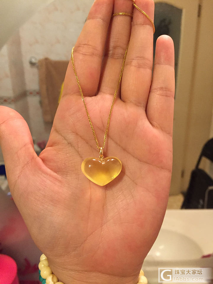 爱心也镶好了小金扣头_琥珀蜜蜡