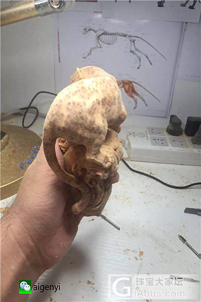 手工新作利用崖柏榴雕刻豹子  《报喜》_雕刻崖柏