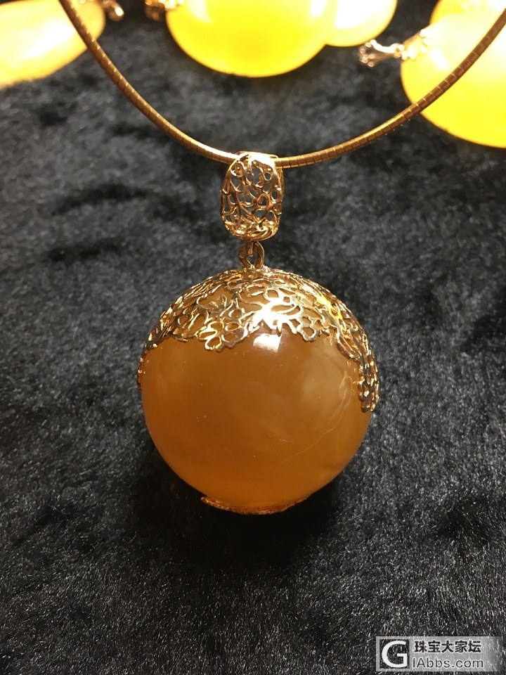 俄罗斯焦糖色蜜蜡14K 黄金球_吊坠蜜蜡