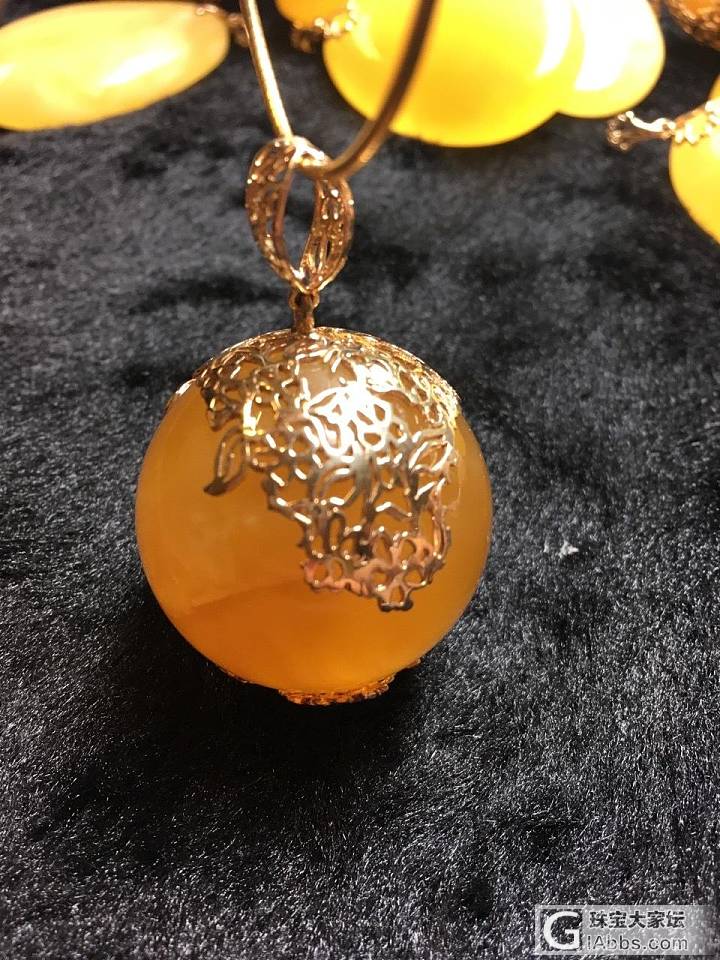 俄罗斯焦糖色蜜蜡14K 黄金球_吊坠蜜蜡