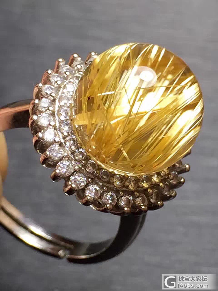 🔥🔥天然巴西金钛晶转运球戒指💍颜色金黄⚡️⚡️猫眼效应超强，金闪闪⚡️晶体水润通透👍招..._钛晶戒指