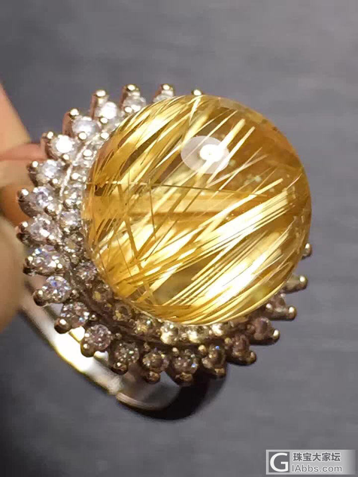 🔥🔥天然巴西金钛晶转运球戒指💍颜色金黄⚡️⚡️猫眼效应超强，金闪闪⚡️晶体水润通透👍招..._钛晶戒指