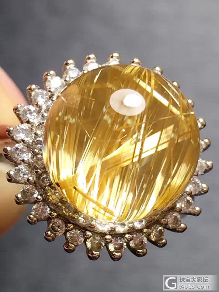 🔥🔥天然巴西金钛晶转运球戒指💍颜色金黄⚡️⚡️猫眼效应超强，金闪闪⚡️晶体水润通透👍招..._钛晶戒指
