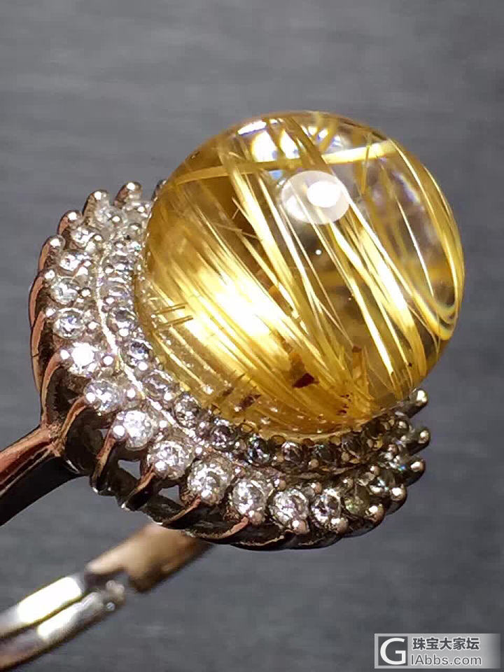 🔥🔥天然巴西金钛晶转运球戒指💍颜色金黄⚡️⚡️猫眼效应超强，金闪闪⚡️晶体水润通透👍招..._钛晶戒指