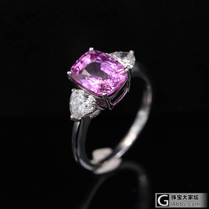 【悠然亭珠宝】18k金镶心形钻粉色蓝宝石戒指 3.62ct GRS 现货_蓝宝石戒指