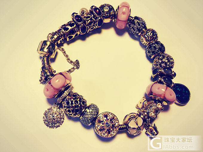 新入的pandora 粉色花坠子。_潘多拉配件925银