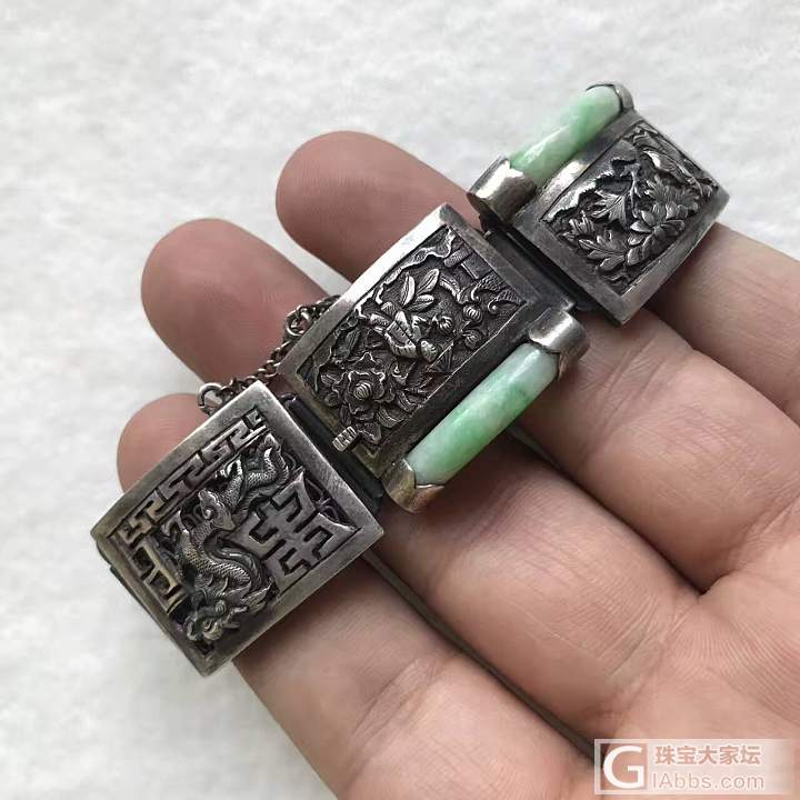 在德国看到的老银饰和老翡翠，浓浓中国风，高浮雕_翡翠手排银
