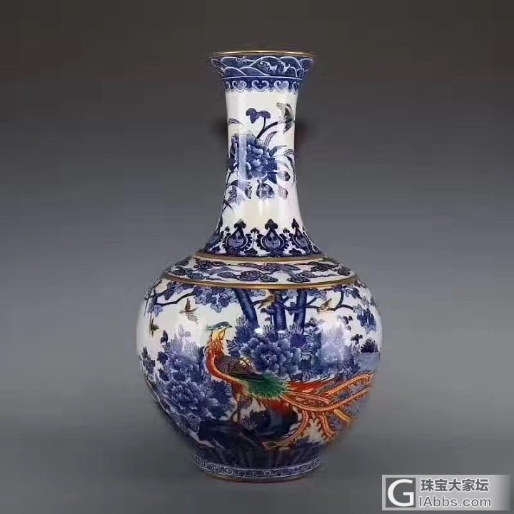凤凰牡丹青花瓷瓶_陶瓷