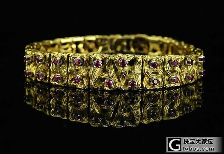 法国古董 18k黄金红宝石手链 长17厘米20颗天然红宝石重43.3克_古董首饰