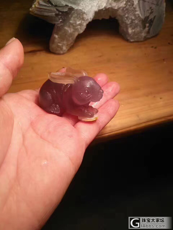 毛货紫玉髓玉兔一对_摆件玉髓