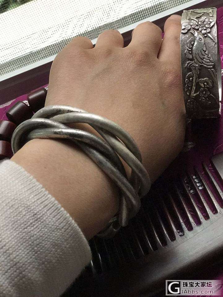 喜鹊，老松麻和小叶_珠串手镯小叶紫檀银
