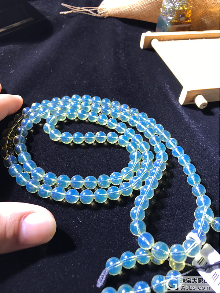 天然墨西哥蓝珀108佛珠手链高蓝_珠串蓝珀