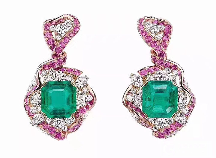 【嘉汇珠宝】设计款耳环，超美的_耳坠祖母绿