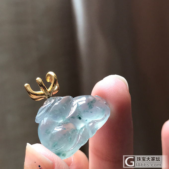 雪花棉立体小鹿，18k金镶嵌鹿角_挂件吊坠翡翠