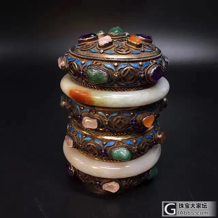 清代银掐丝鎏金翡翠茶叶罐_古董首饰