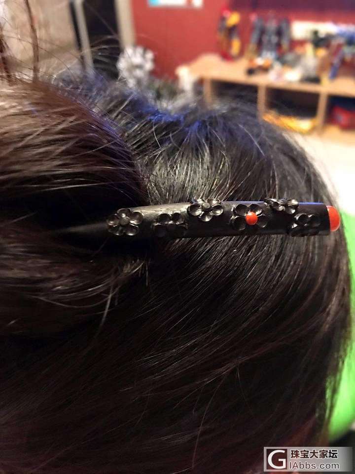 木头簪子，师傅全手工的，感觉嵌南红的更好看哈哈_东非黑黄檀簪子