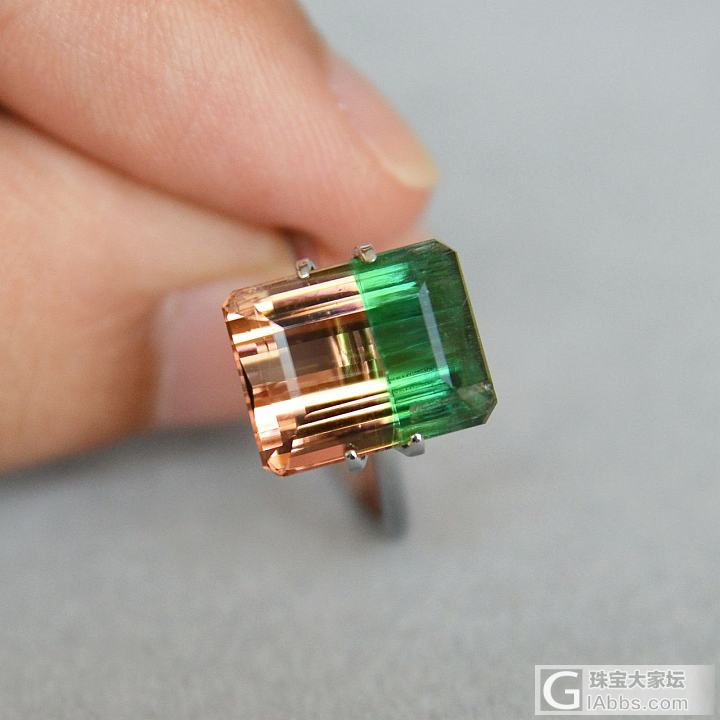 7.36ct 巴西 西瓜碧玺 双色碧玺 长方 小八角 收藏 精品https://..._刻面宝石碧玺