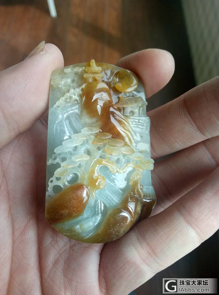 黄翡山水牌_牌子翡翠