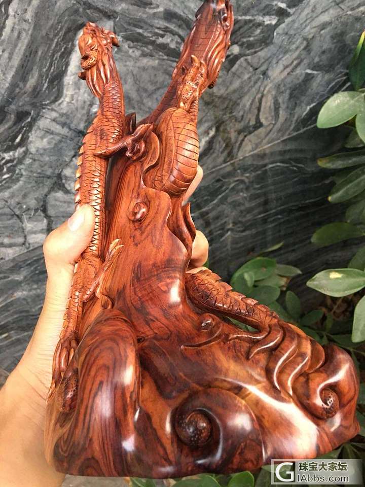 海南黄花梨双龙出海_摆件海南黄花梨