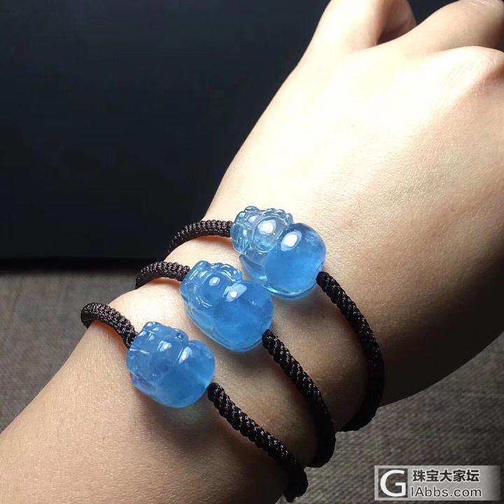 极品海蓝宝纯手工编织，招财貔貅  雕工立体，招财必备，上手美美哒🙏🙏18毫米，特..._手链海蓝宝