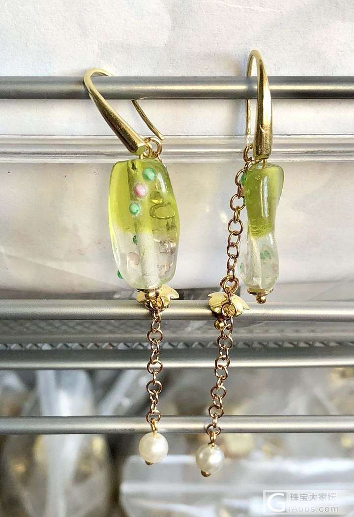 原创手工古法琉璃耳环，送小妞照片一张观赏，哈哈_耳环手工diy