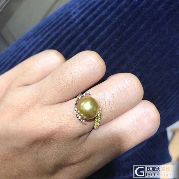 这枚戒指好看，18k金锆石戒指，10-11mm超级茶金色金珠，极微瑕_首饰