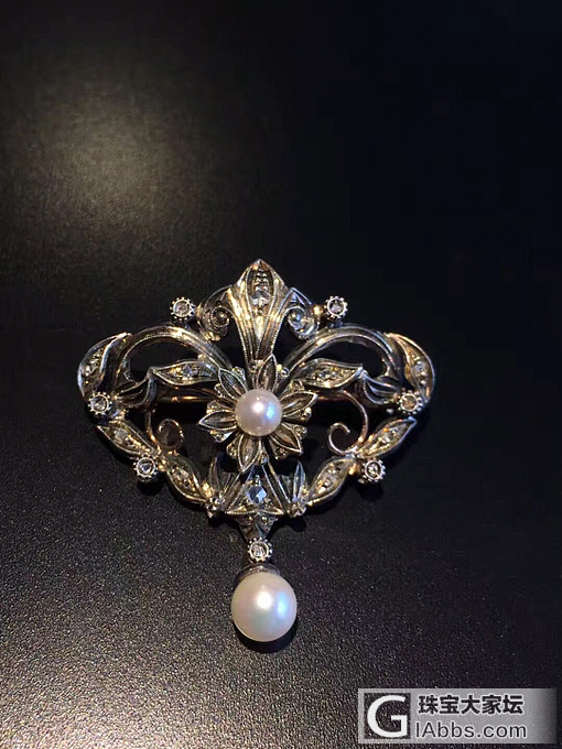 1860年左右法国出口的， 14k金+银镶嵌玫瑰切割钻石和珍珠胸针吊坠两用款_珍珠古董首饰钻石