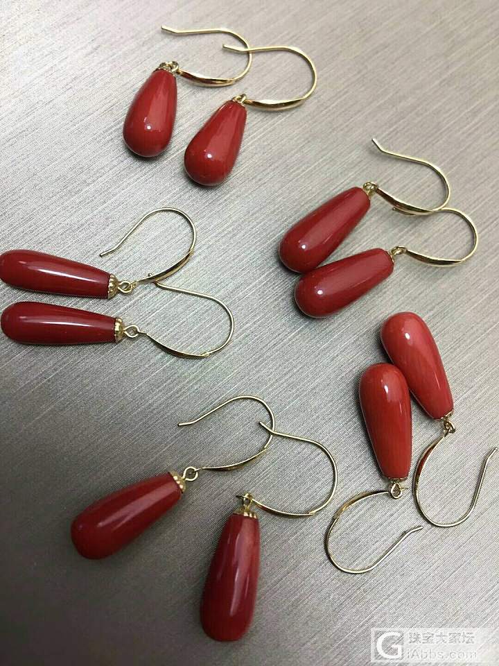 沙丁🐂血大水滴耳坠_耳坠珊瑚