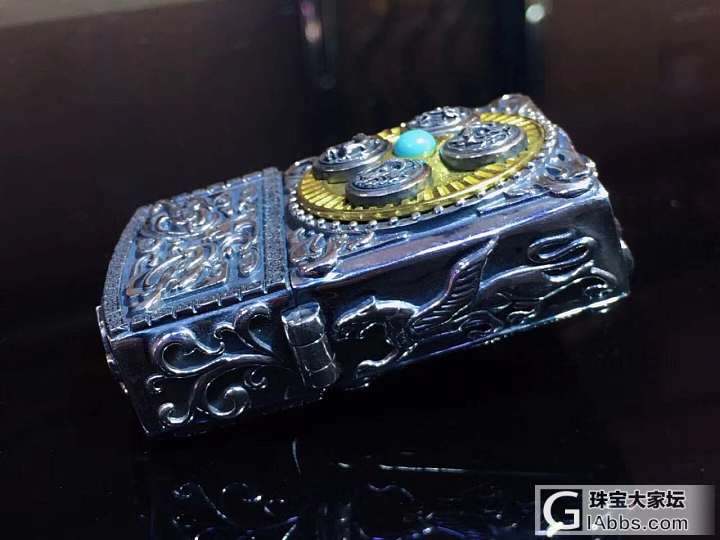 千足纯银火机，南红，松石_银打火机