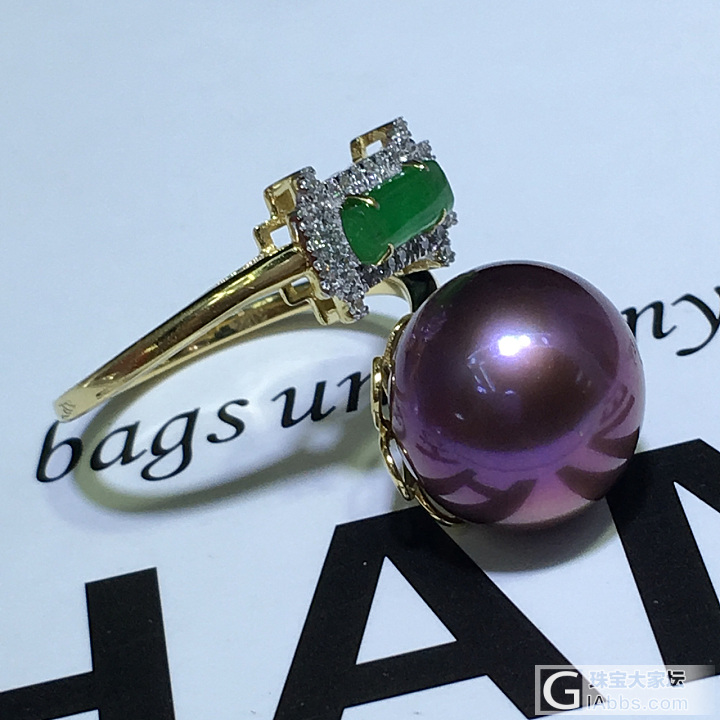 18k金A级翡翠➕钻石💎戒指  12-13mm爱迪生紫罗兰极强光完美无暇  皮光..._淡水珍珠项链珍珠