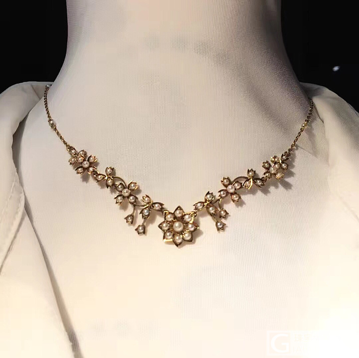 英国🇬🇧维多利亚时期 15ct金镶嵌天然野生海水米珠项链 如此经典的款式_项链珍珠古董首饰