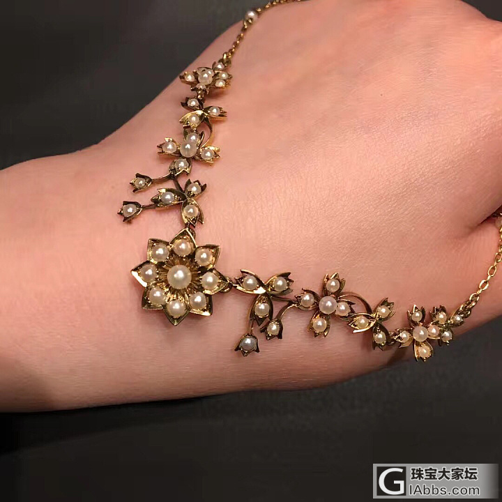 英国🇬🇧维多利亚时期 15ct金镶嵌天然野生海水米珠项链 如此经典的款式_项链珍珠古董首饰
