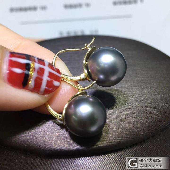 18k金新款多戴款耳环  10-11mm大溪地黑珍珠正圆强光完美无暇  深邃气质..._耳环海水珍珠