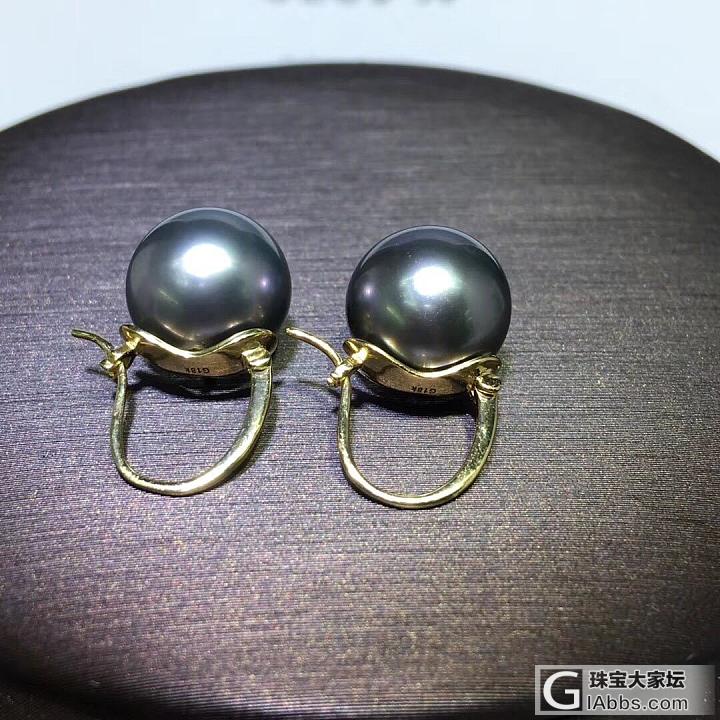 18k金新款多戴款耳环  10-11mm大溪地黑珍珠正圆强光完美无暇  深邃气质..._耳环海水珍珠