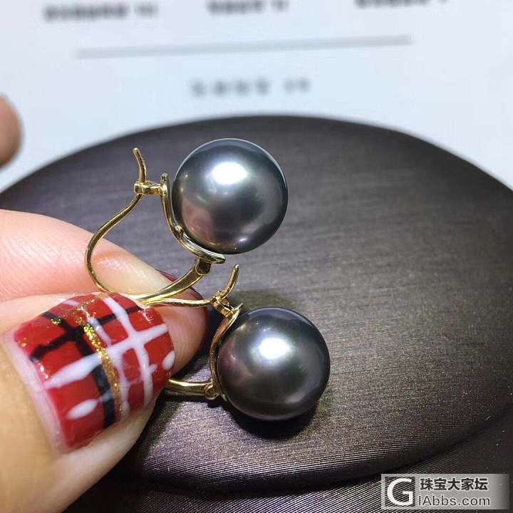 18k金新款多戴款耳环  10-11mm大溪地黑珍珠正圆强光完美无暇  深邃气质..._耳环海水珍珠