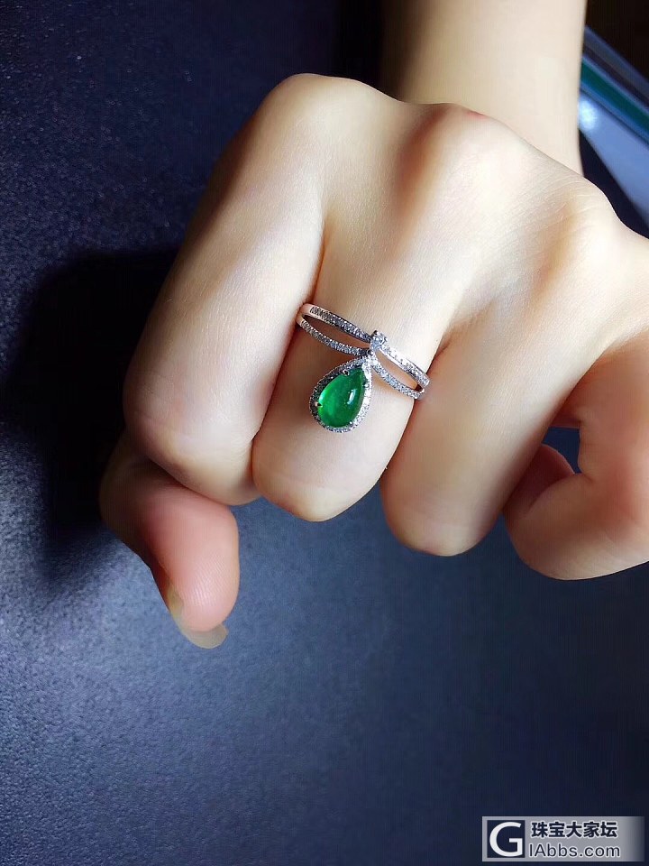 【永恒的爱26号】18k金天然钻石镶嵌天然祖母绿水滴戒指 公主款_祖母绿戒指