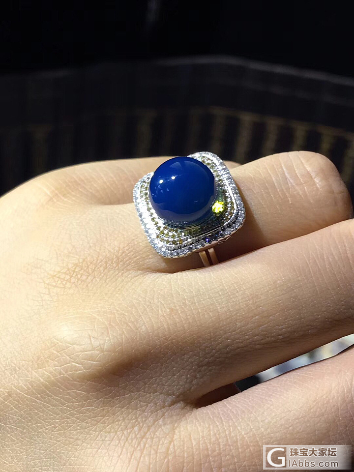 多米尼加蓝精灵11m戒指，18k金+钻石镶嵌，圈口15#_戒指蓝珀