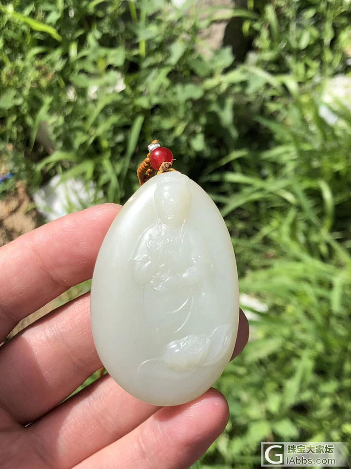新疆和田玉籽料观音挂件，老熟籽洒金皮，肉质非常舒服，细腻，油性好，一口气皮色！5..._挂件和田玉